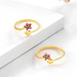 Peora Rani Pink Green CZ Studded Adjustable Gold-Plated Toe Rings-image-28