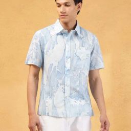 Fabindia Blue Cotton Straight Fit Printed Shirts-image-65