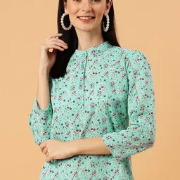 NEESH Floral Print Mandarin Collar Crepe Top-15