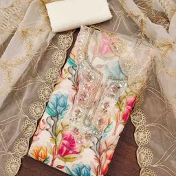 KALINI Printed Organza Unstitched Dress Material-image-33