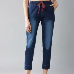 DOLCE CRUDO Navy Mid Rise Denim Joggers-image-11