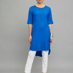 paislei Royal Blue Textured High low Kurta-image-51