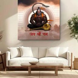 999Store Brown Canvas Hanuman Meditating With Chant Of Jai Shri Ram Painting-picture-28