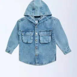 HOP Kids by Westside Blue Typographic Denim Shirt-picture-16