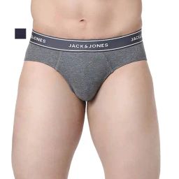 Jack & Jones Dark Grey Melange & Navy Regular Fit Briefs - Pack Of 2-image-82
