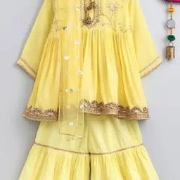 Little Bansi Kids Yellow Embroidered Suit Set-image-39