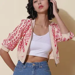 Label Ritu Kumar Pink & Beige Floral Print Jacket-image-63