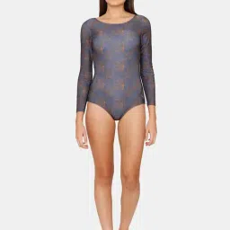 Zelocity by Zivame Grey Printed Padded Malliot with Zipper-image-76
