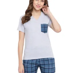 La Intimo Grey & Blue Check T-Shirt With Shorts-picture-44