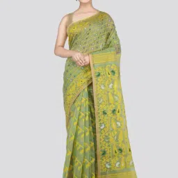 Pinkloom Green Cotton Woven Saree-image-35
