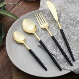 VarEesha Radiant Golden & Black Stainless Steel Cutlery - Set of 4-image-85