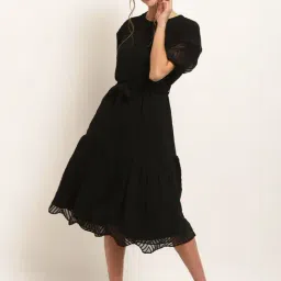 Rare Black Embroidered A-Line Dress-image-56