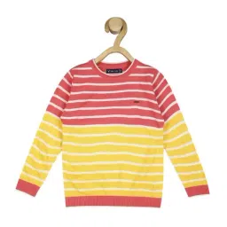 Allen Solly Junior Yellow & Pink Cotton Striped Full Sleeves Sweater-image-27