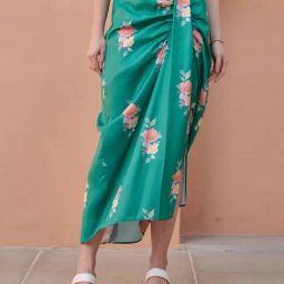 Pasha India Green Front Panel Floral Regular Midi Skirt-image-31