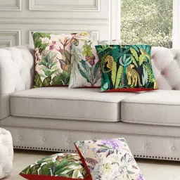 SEJ by Nisha Gupta Green & White Polyester Cushion Cover - Set of 5-image-43