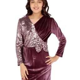Cutecumber Kids Mauve Embellished Shift Dress-picture-13