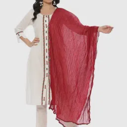 Biba Red Cotton Plain Dupatta-picture-7