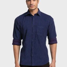 ColorPlus Blue Cotton Tailored Fit Printed Shirt-image-57
