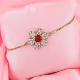 Estele Gold-Plated Holy Floral Bracelet with Austrian Red & White Crystals for Women-18