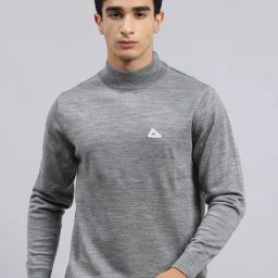 Monte Carlo Grey Wool Blend Regular Fit Solid Pullover-6