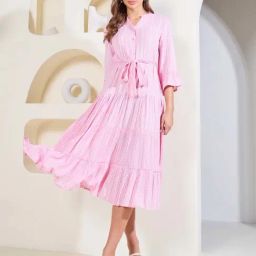 Styli Pink Printed A-Line Dress-image-44