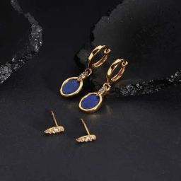 Accessorize London Real Gold-Plated Z Hling Stone Lapis Dangler & Stud Earrings - Set of 2-image-76