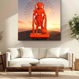 999Store Brown & Orange Canvas Hanuman Idol With Chant Of Jai Shri Ram At Sunset Painting-image-30