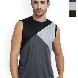 FTX Men Pack Of 4 Colourblocked Round Neck Gym Vests-picture-37