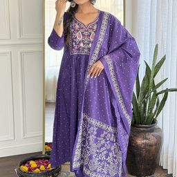 KALINI Women Ethnic Embroidered Regular Kurta with Trousers & With Dupatta-picture-29