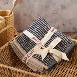 Fabindia Home Ladder Stripe Taupe & Navy Cotton 570 GSM Woven Towel - Set of 2-image-97