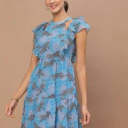 KASSUALLY Blue Animal Print A Line Dress-image-32