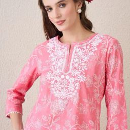 Indo Era Pink Cotton Regular Fit Embroidered Kurta-picture-22