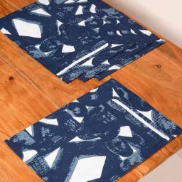 Shay Geo Herringbone Cotton Indigo Print & Pattern Table Mats -Set Of 4-17