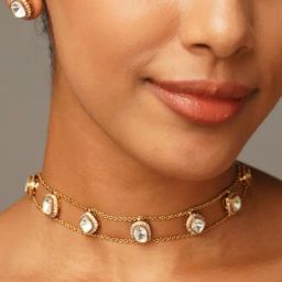 Abdesigns Gold-Tone Plated Kundan Necklace & Earring Set-image-90