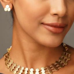 Abdesigns Gold-Tone Plated Choker Temple Necklace & Earring Set-picture-1