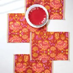 Gypsy Rose Cotton Duck Red Print & Pattern Table Mats -Set Of 4-38