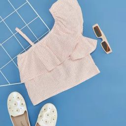 Pantaloons Junior Girls Peach Cotton Stripes Top-image-49