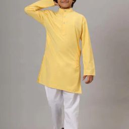 TAHVO Boys Yellow Cotton Solid Full Sleeves Kurta Pyjama Sets-picture-23
