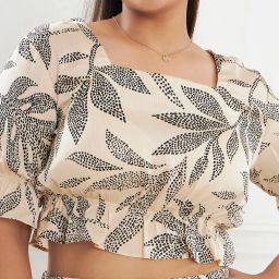 CURVE BY KASSUALLY Beige Printed Crop Top With Skirt image 5