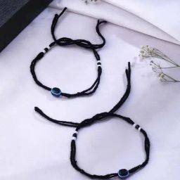 NVR Evil Eye Adjustable Black Anklets for Women - Set of 2-89