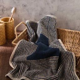 Fabindia Home Ladder Stripe Taupe & Navy Cotton 570 GSM Woven Towel-image-43