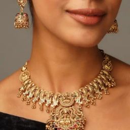 Abdesigns Gold-Tone Plated Temple Necklace & Earring Set-16