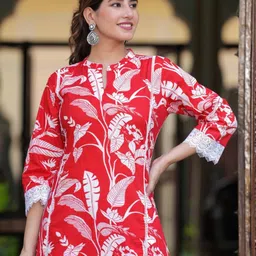 MILAAV Floral Printed Pure Cotton Straight Kurta With Trouser-image-12