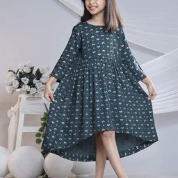 Misbis Girls Green Comfort Fit Printed Dress-image-71