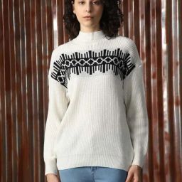 High Star White & Black Self Design Sweater-picture-41