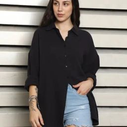 High Star Black Cotton Relaxed Fit Shirt-image-82