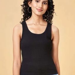 People by Pantaloons Jet Black Plain Tank Top-image-75