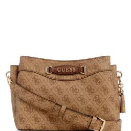GUESS Latte EMERA Printed Medium Girlfriend Cross Body Bag-image-99