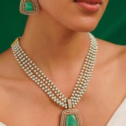 Abdesigns Gold-Tone Plated Polki American Diamond Necklace & Earring Set-15