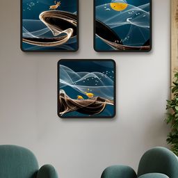 Aura Blue & Orange 3 Pieces Abstract Printed Wood Wall Art-image-99